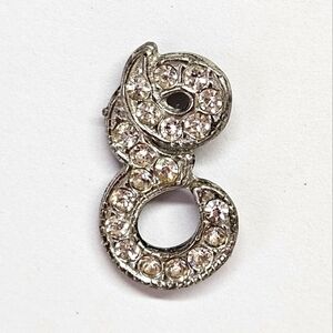 VINTAGE Cursive Initial E Silver Tone Rhinestone Small Scatter Pin Brooch